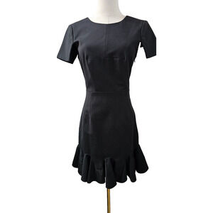Tibi $598 Agathe‎ Black Mini Dress Silk Sheer Back LBD Flouncy Hem Sz 2 XS